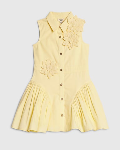 River Island Vestido camisero mini para niña amarillo con flor 3D sin mangas