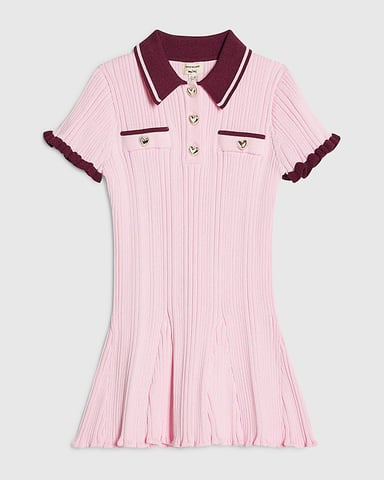River Island Mini vestido de niña con volantes, rosa, de punto y con cuello