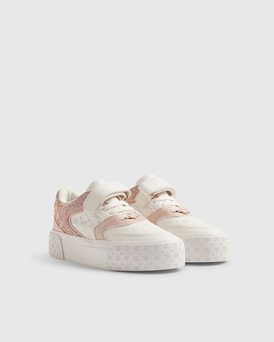 River Island Zapatillas para niña Blancas Monograma Brillantina Leopardo