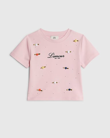 River Island Camiseta de niña Rosa L'amour Rosette Cuello redondo