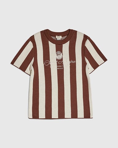 River Island Mini Camiseta para niño Marrón a rayas de fútbol con cuello redondo