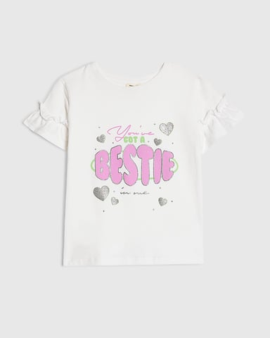 River Island Mini Camiseta para niña Blanca Got A Bestie Cuello redondo