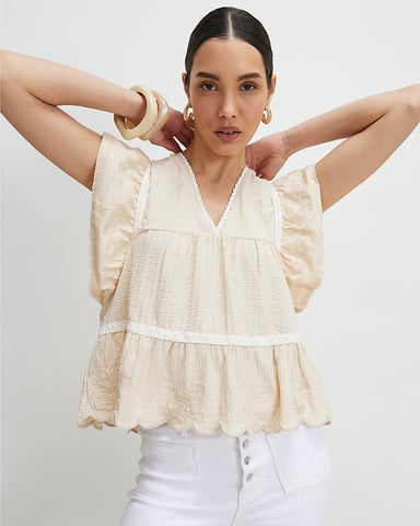 River Island Blusa de mujer Beige con bordado y escote de pico
