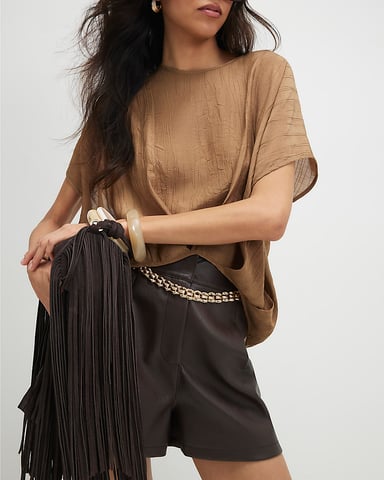 River Island Top de mujer Beige Bajo fruncido texturizado Cuello redondo