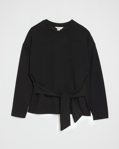 River Island Top de mujer Petite Negro Premium con lazada frontal
