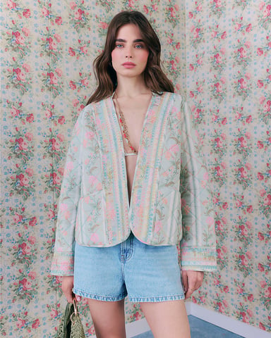 River Island Chaqueta de mujer Verde Estampado floral Acolchada Algodón
