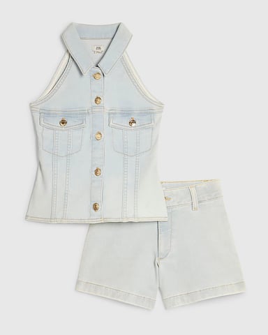 River Island Conjunto de chaleco y shorts para niña Blue Denim 2 piezas
