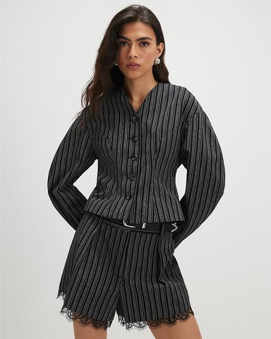 River Island Chaqueta de mujer Negra de raya diplomática con mangas cocoon