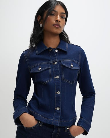 River Island Chaqueta vaquera de mujer Azul Entallada Con cuello Vaquera