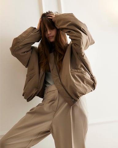 River Island Chaqueta bomber de mujer Marrón Oversized Bajo abullonado
