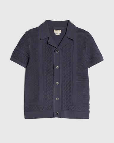 River Island Camisa de punto mini para niño con cuello y botones azul marino