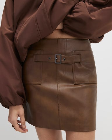 River Island Minifalda de mujer Marrón De imitación de cuero Con cinturón