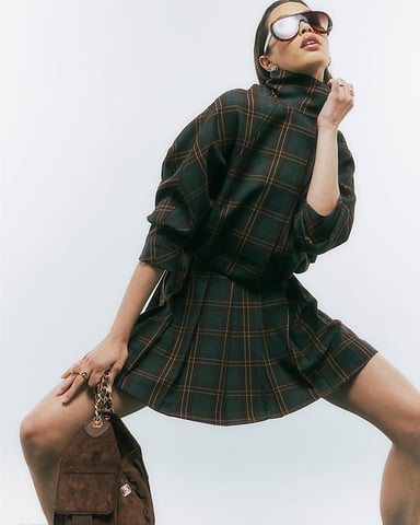 River Island Minifalda de mujer Marrón Plisada de cuadros