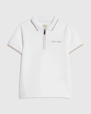 River Island Mini polo de niño Blanco con textura y cremallera de cuarto