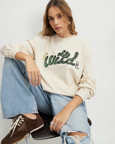 River Island Sudadera de mujer Crema Mezcla de algodón Cactus