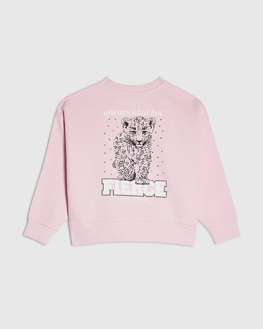 River Island Sudadera para niña Rosa Fierce Vibes Cheetah