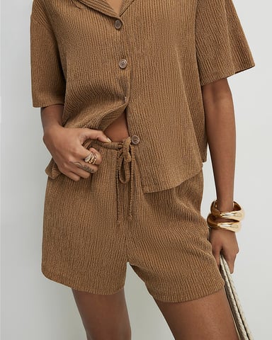 River Island Pantalones cortos de mujer Beige Tejido texturizado Cintura con cordón