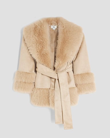 River Island Abrigo cruzado para niña Ante sintético crema Piel sintética Cinturón