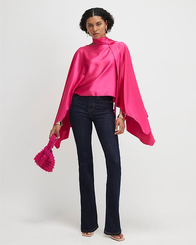 River Island Capa de mujer Rosa de satén con detalle de bufanda y flecos