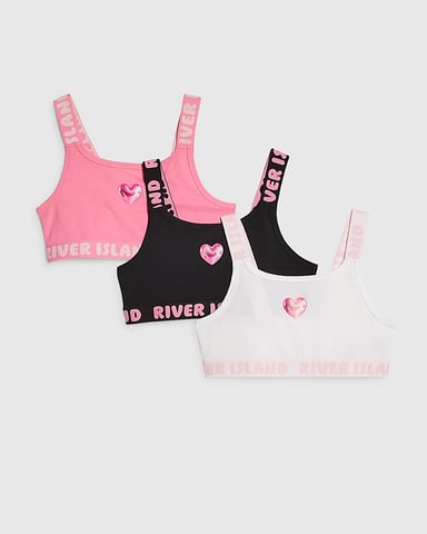 River Island Top corto para niña rosa de tirantes, pack de 3, sin mangas