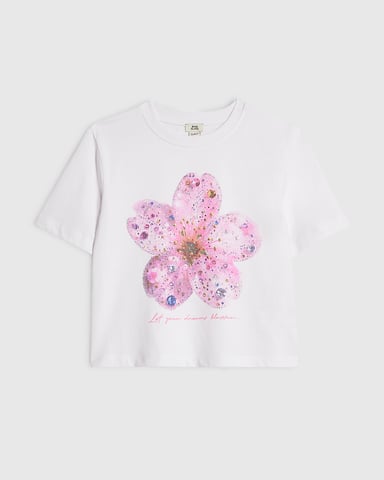 River Island Top corto para niña blanco con flores decorativas