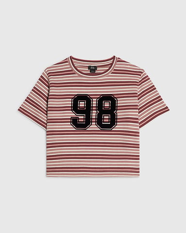 River Island Top corto para niña Rosa a rayas Número 98 Cuello redondo