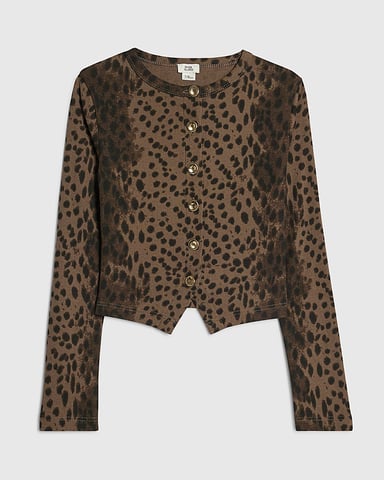 River Island Top para niña Marrón Estampado de leopardo Abotonado