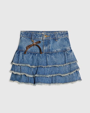 River Island Falda Rara para niña Vaquera azul y llavero con lazo