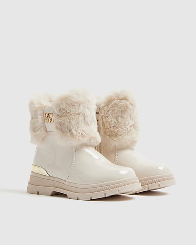 River Island Botas mini para niña crema con cordones y cremallera lateral