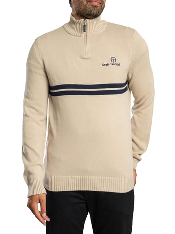 Sergio Tacchini Nuevo Jersey De Punto Con Cremallera De 1/4 De Dallas, Beige