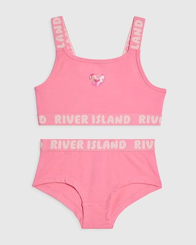 River Island conjunto de top corto y braguitas para niña rosa de tirantes 2 piezas