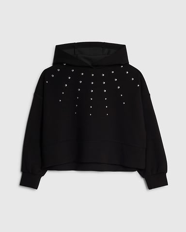 River Island Sudadera con capucha para niña Negra con tachuelas de manga larga