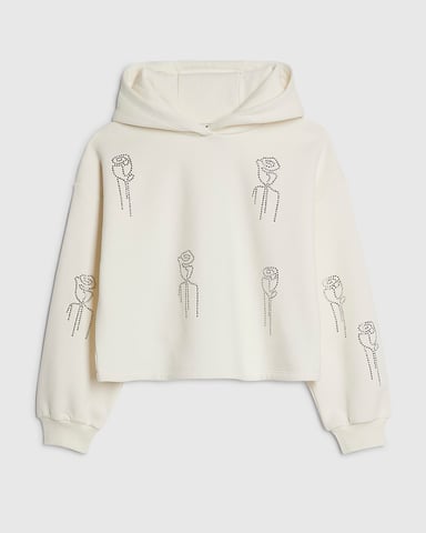 River Island Sudadera con capucha para niña Crema Adornada Manga larga