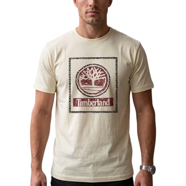 Timberland Camisetas de hombre Tree Print Classic Logo de algodón de verano con cuello redondo