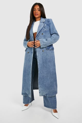 Boohoo Gabardina vaquera cruzada