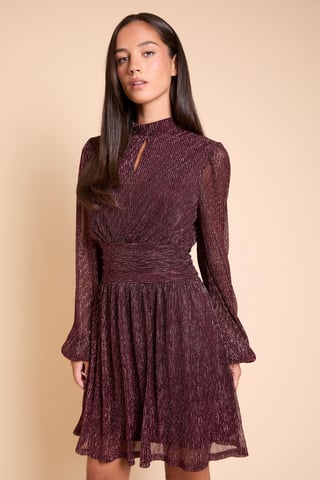 DP Luxe Sparkle vestido mini de jersey plisado con cuello alto