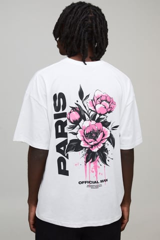 Camiseta blanca oversized con estampado floral de París