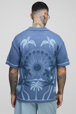 boohooMAN Tall Camisa de punto jacquard Relaxed Palm Scenic