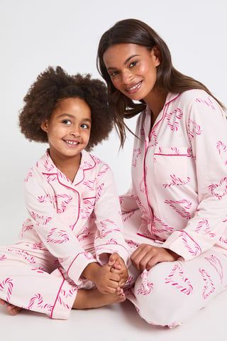 Conjunto de pijama infantil a juego para toda la familia, muy suave, con estampado de bastones de caramelo, camiseta de manga larga y pantalón