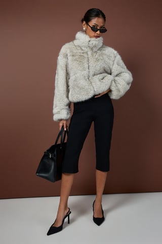 Boohoo Chaqueta de piel sintética con cuello chimenea de estilo vintage