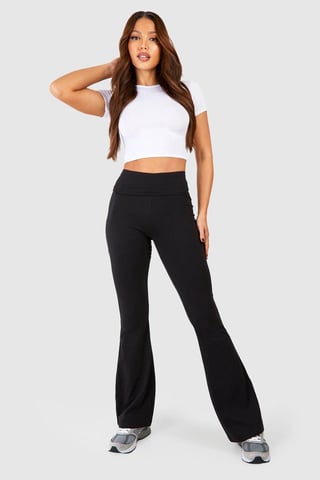 Tall pantalones de yoga acampanados de jersey de algodón con cintura doblada