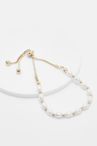 Boohoo Pulsera de perlas y oro con cierre de barra