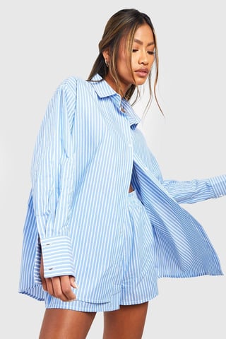 Camisa de pijama oversize de algodón con raya diplomática