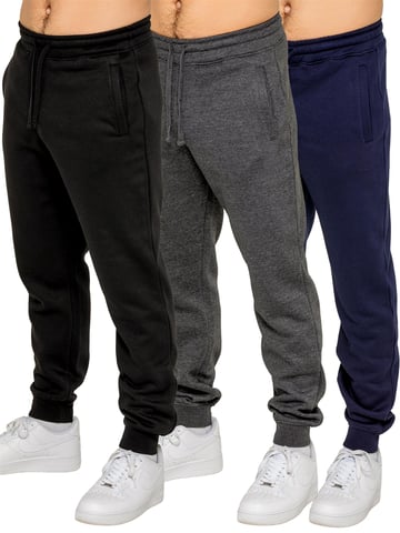 Kruze | Pack de 3 pantalones jogger de forro polar para hombre - BLK/NVY/CHAR