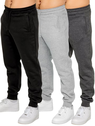 Kruze | Pack de 3 pantalones jogger de forro polar para hombre - BLK/GRY/CHAR