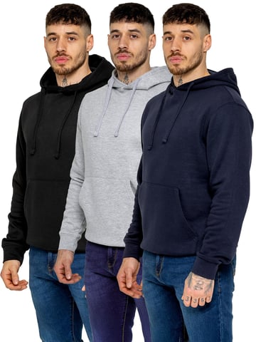 Kruze | Pack de 3 sudaderas con capucha de forro polar para hombre - BLK/GRY/NVY