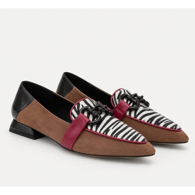 Mocasín Beige y Animal Print con Cadena Montevita 105425