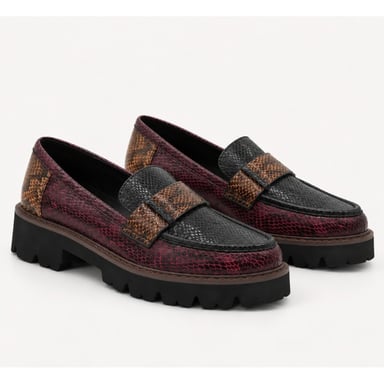 Mocasín Negro Burdeos Animal Print Suela Track Montevita 105430