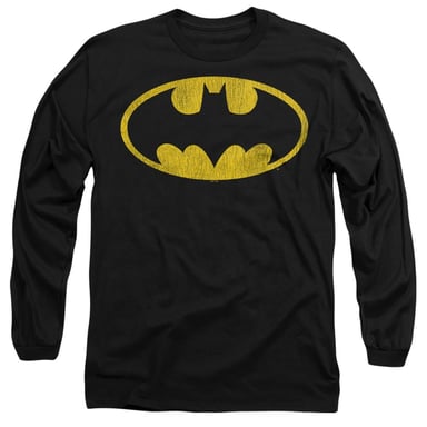Batman Camiseta unisex de manga larga para adultos con logo desgastado (Negro)