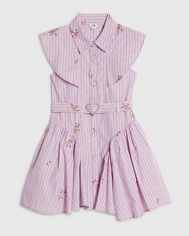 River Island Vestido camisero para niña morado a rayas Premium con cuello